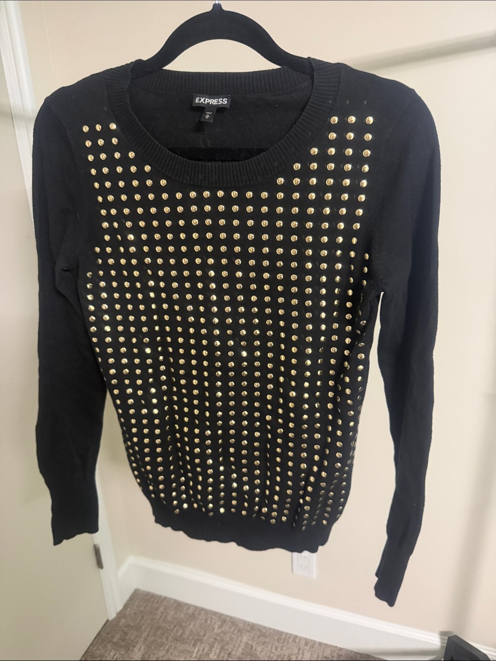 Express Black Crewneck Sweater with Gold Studs
